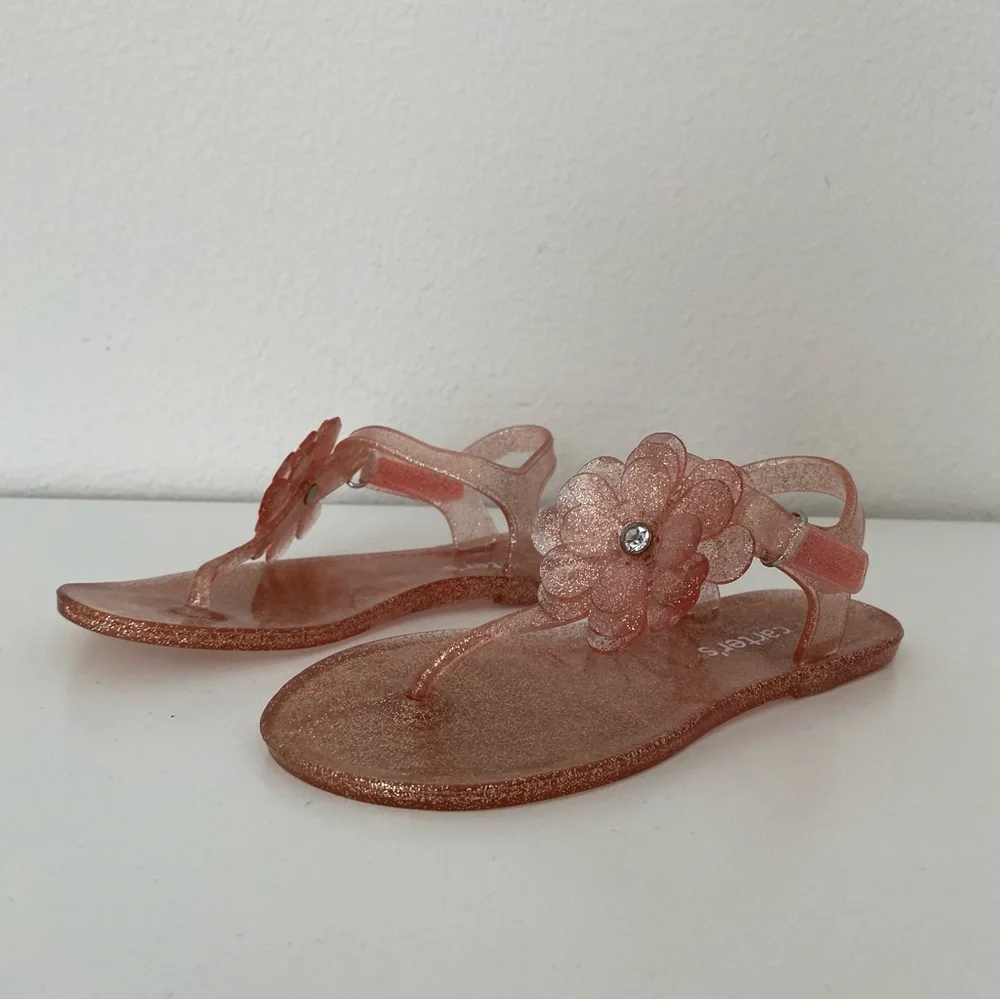 Carters Girls Pink Jelly Sandals With Flower Hook‎ And Loop Closure Size 13